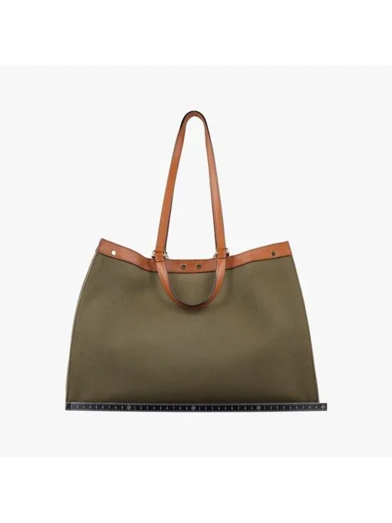 Fendi Peekaboo Green Beige Canvas Leather Messenger Bag - Picture 2 of 16